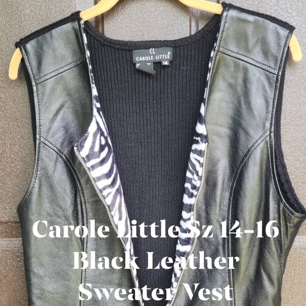 Carole Little Black Leather Vest with Zebra Lining